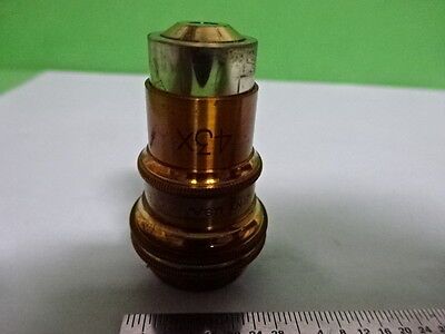 MICROSCOPE PART VINTAGE BRASS OBJECTIVE BAUSCH LOMB 43X 4mm OPTICS AS IS B2-M-10