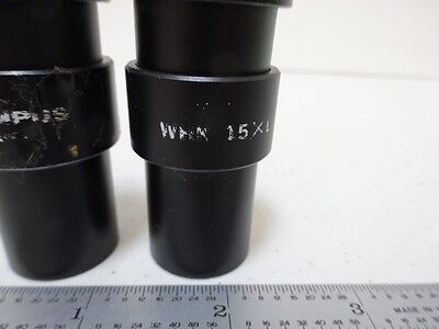 MICROSCOPE PART LOT EYEPIECES OLYMPUS 15X + RETICLE OPTICS AS IS BIN#N8-H-04