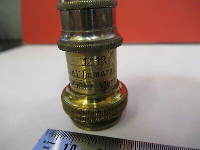 ANTIQUE BRASS OBJECTIVE 1/12 LEITZ WETZLAR MICROSCOPE PART AS PICTURED &87-FT-59