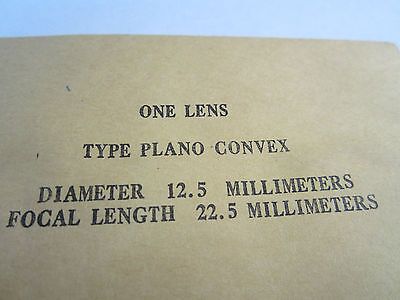 OPTICAL LENS PLANO CONVEX 12.5 mm DIA FL 22.5 mm LASER OPTICS NICE BIN#15 ivi