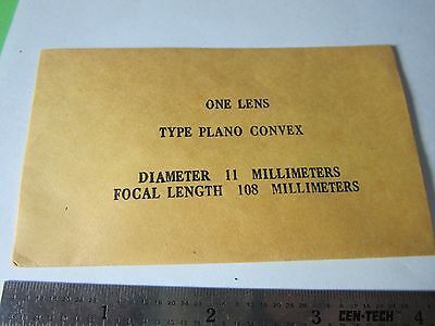 OPTICAL PLANO CONVEX  LENS 11 mm DIAMETER FL 108 mm LASER OPTICS BIN#34