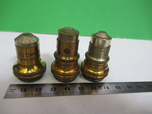 LOT OBJECTIVES BAUSCH LOMB ANTIQUE BRASS MICROSCOPE PART AS PICTURED W1-B-11