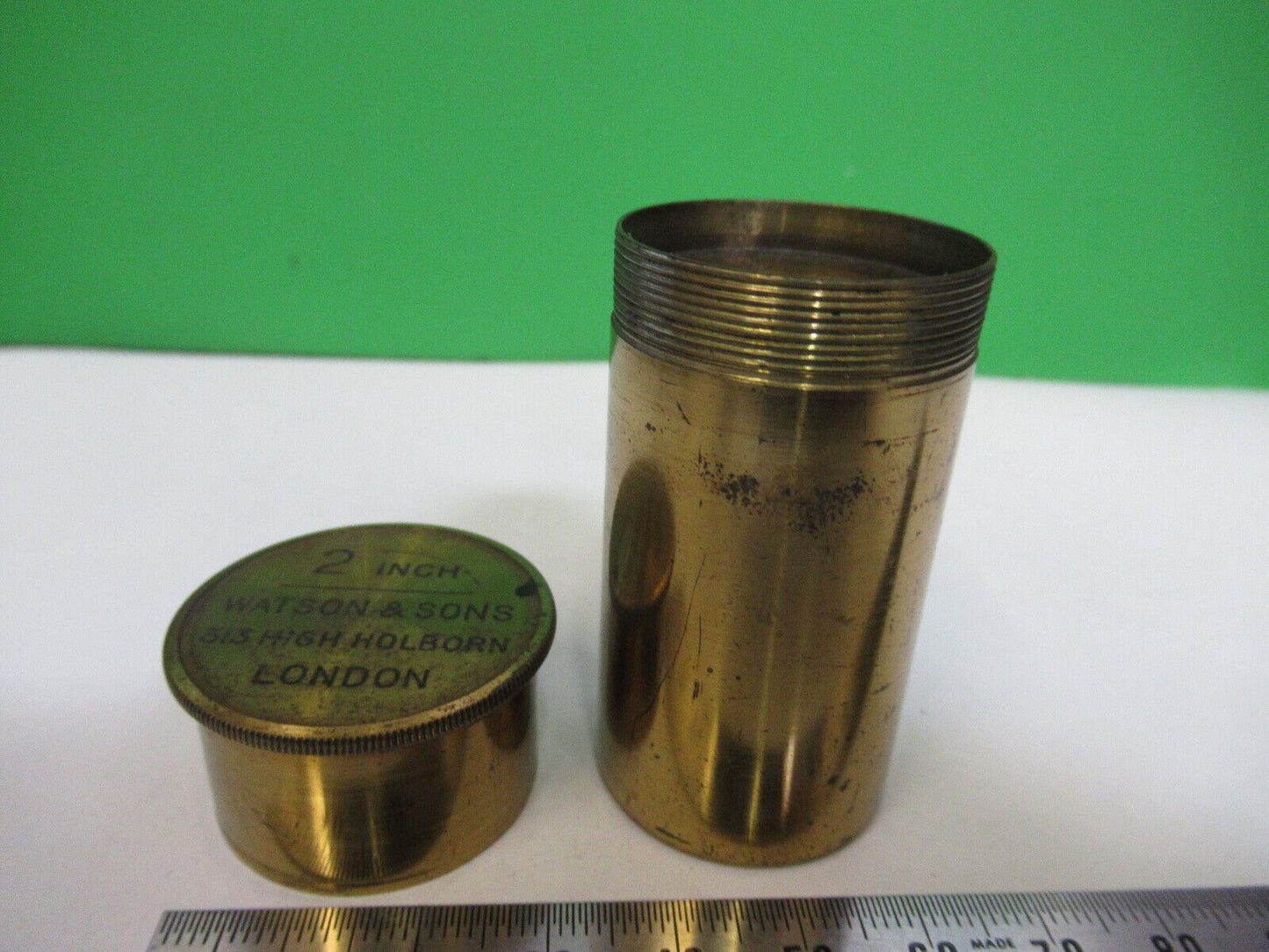 ANTIQUE EMPTY BRASS CAN for WATSON OBJECTIVE MICROSCOPE PART AS PICTURED Z7-A-41