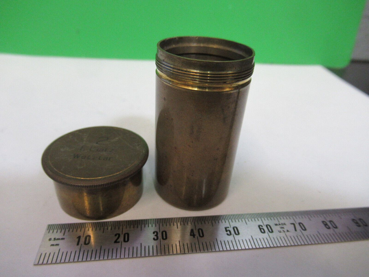 ANTIQUE BRASS LEITZ "2" CANISTER OBJECTIVE MICROSCOPE PART AS PICTURED P2-B-104