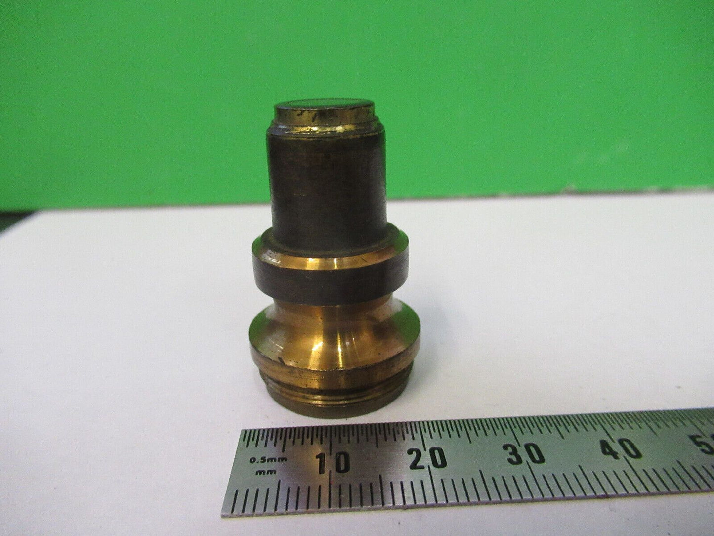 ANTIQUE BRASS UNKNOWN OBJECTIVE LENS RARE MICROSCOPE PART AS PICTURED Z4-B-76