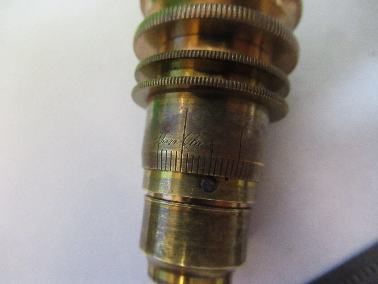 ANTIQUE BRASS GRUNOW RARE OBJECTIVE LENS MICROSCOPE PART AS PICTURED &R9-B-08