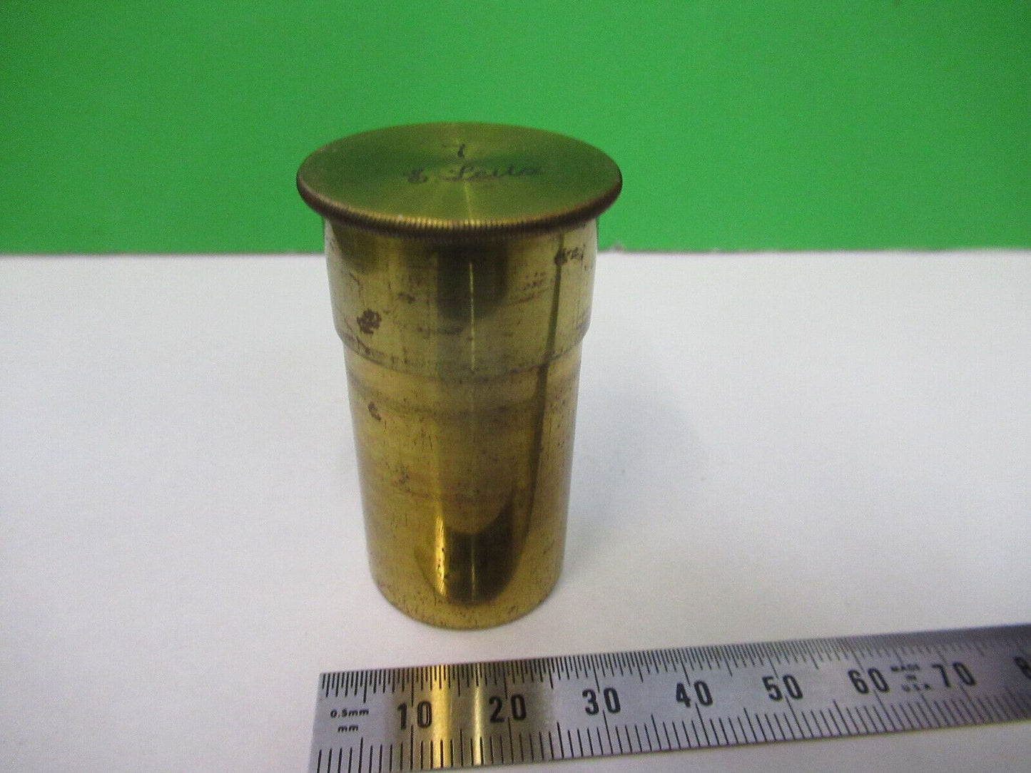 ANTIQUE BRASS EMPTY OBJECTIVE CAN E. LEITZ MICROSCOPE PART AS PICTURED Z4-B-61