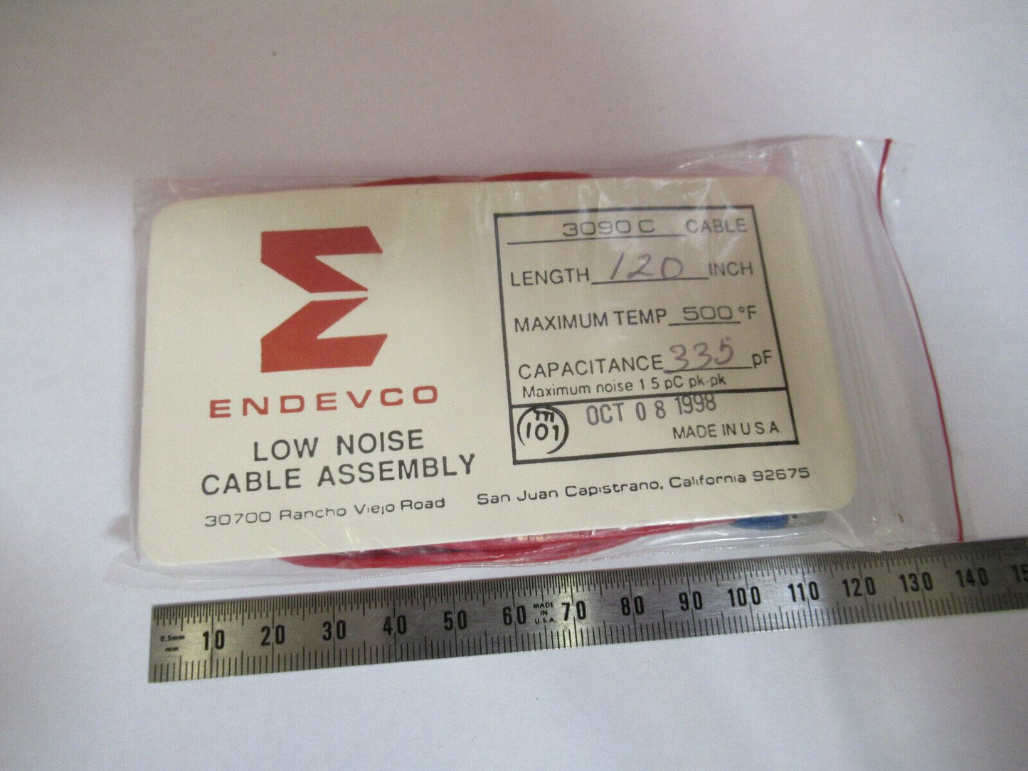 MEGGITT ENDEVCO 3090C CABLE LOW NOISE for ACCELEROMETER VIBRATION &81-B-10