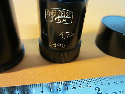 MICROSCOPE PART OBJECTIVE VINTAGE CARL ZEISS 4.7X + CAN GERMANY OPTICS BIN#21