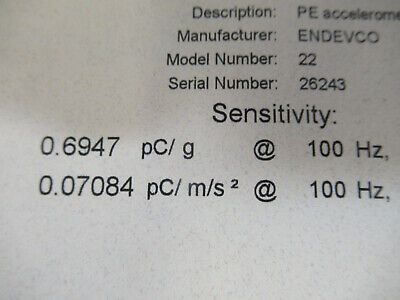 MEGGITT ENDEVCO MODEL 22 ACCELEROMETER VIBRATION SENSOR AS PICTURED #2-FT-14