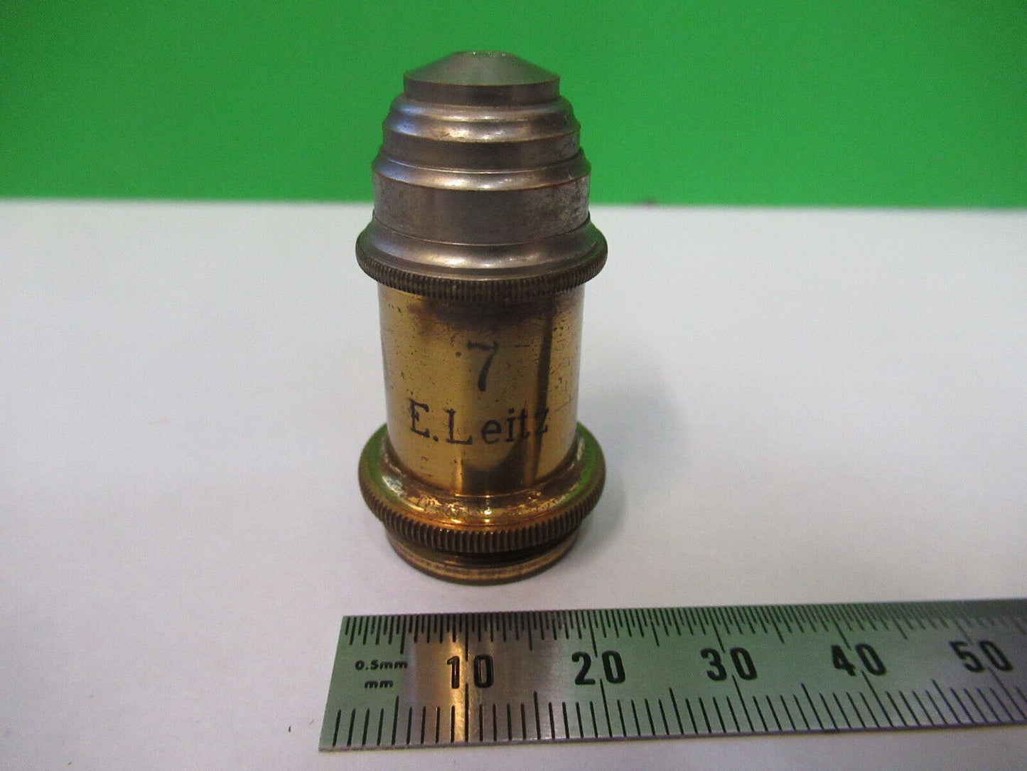 ANTIQUE BRASS E. LEITZ OBJECTIVE LENS "7" MICROSCOPE PART AS PICTURED Z4-B-57