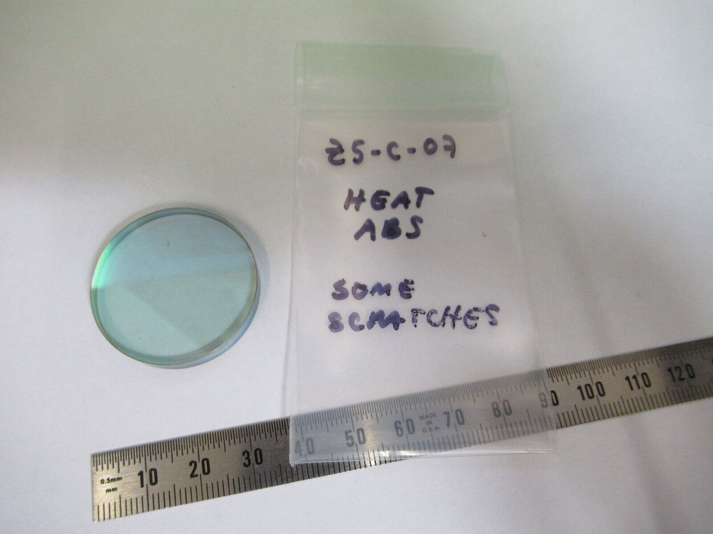 OPTICAL HEAT ABSORBING GLASS FILTER SCRATCHED FOR PARTS AS PICTURED &Z5-C-07