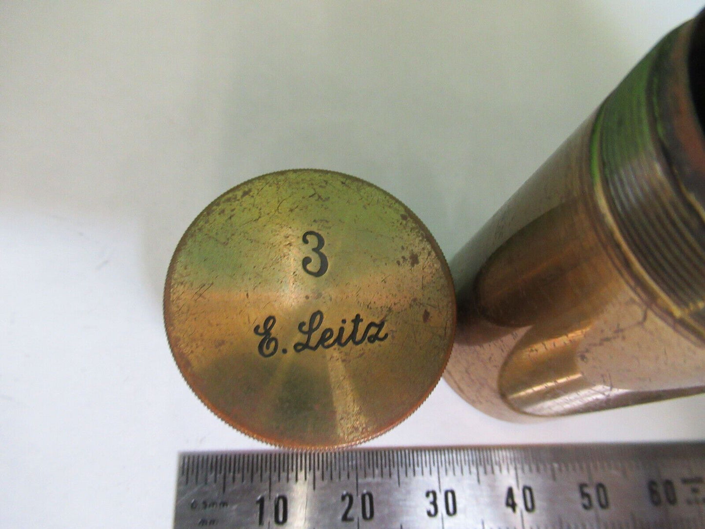 ANTIQUE BRASS LEITZ "3" CANISTER OBJECTIVE MICROSCOPE PART AS PICTURED P2-B-75