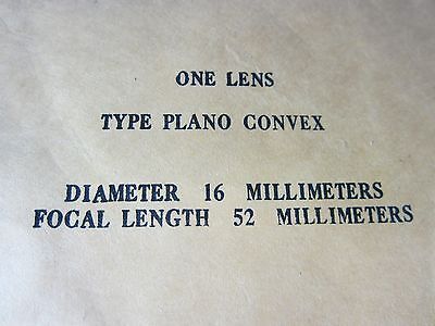 OPTICAL PLANO CONVEX LENS 16 mm DIAMETER FL 52 mm LASER OPTICS BIN#34