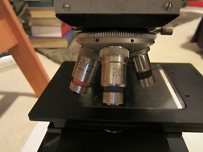 MICROSCOPE VICKERS ENGLAND PHOTOPLAN 4 OBJECTIVES LIGHT SOURCE NEEDS CLEANING