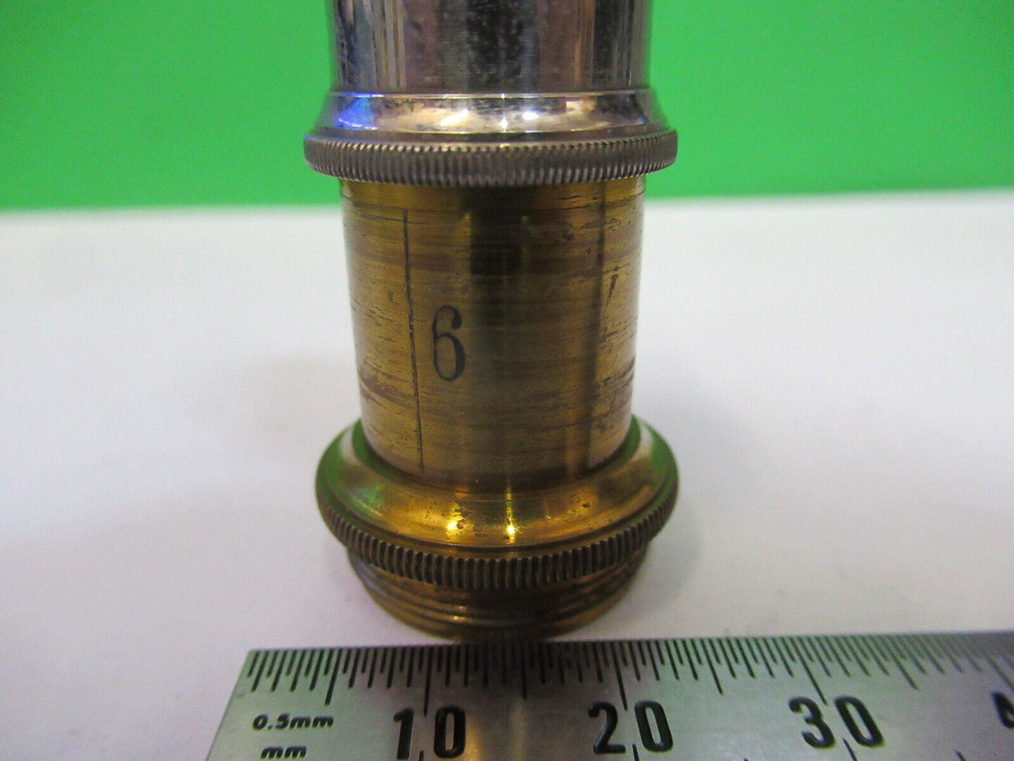 ANTIQUE BRASS ERNST LEITZ "6" OBJECTIVE MICROSCOPE PART AS PICTURED #R1-B-10