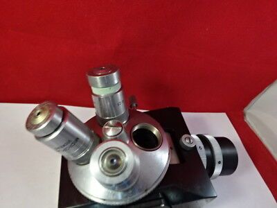 VICKERS UK MICROPLAN NOSEPIECE + OBJECTIVES OPTICS MICROSCOPE PART AS IS #93-28