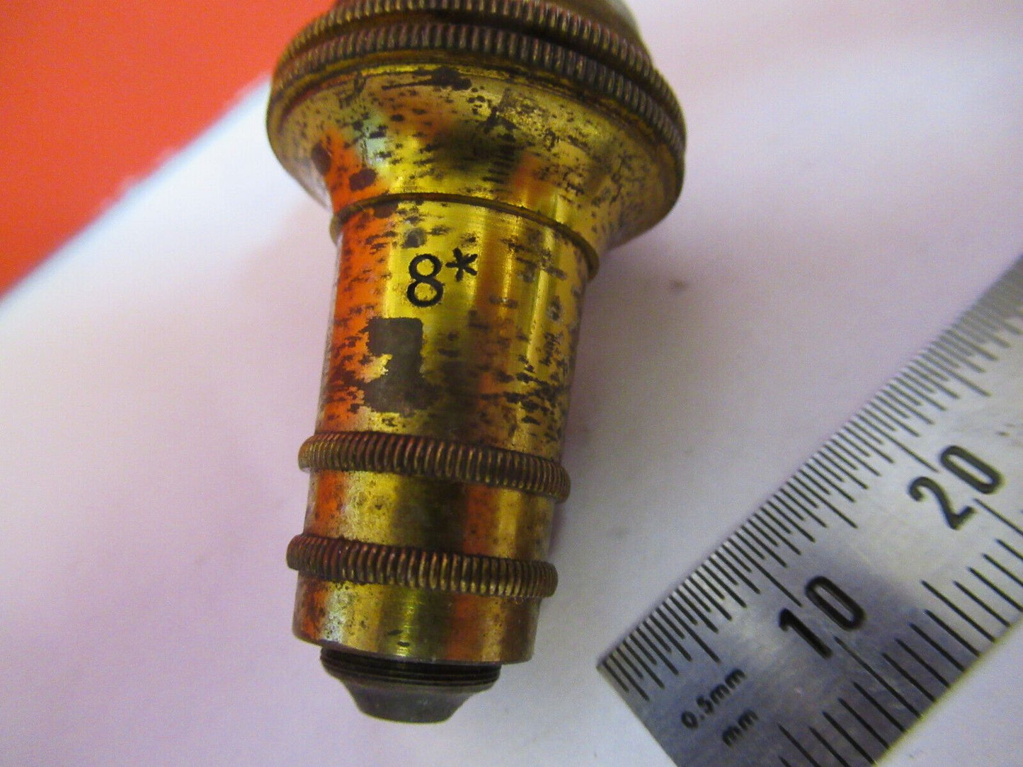 ANTIQUE BRASS KORISTKA ITALY OBJECTIVE 8 MICROSCOPE PART AS PICTURED &H9-B-58