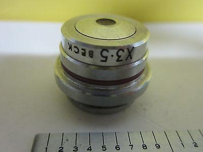 MICROSCOPE PART OBJECTIVE BECK 3.5X OPTICS AS IS BIN#34-T-28