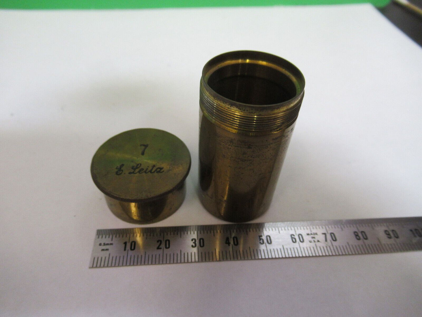 ANTIQUE BRASS LEITZ "7" CANISTER OBJECTIVE MICROSCOPE PART AS PICTURED P2-B-41