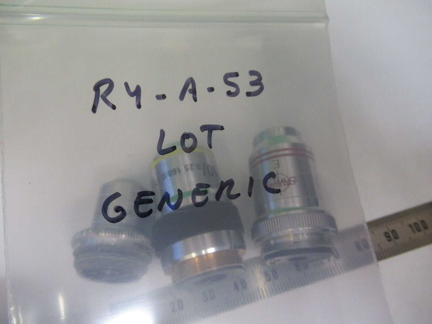 LOT 2 ea OBJECTIVES  GENERIC 3.5X 10X 40X MICROSCOPE PART AS PICTURED &R4-A-53