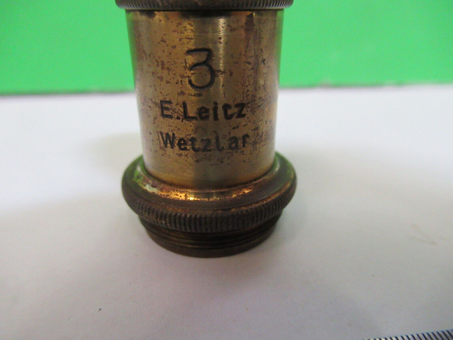 ANTIQUE BRASS ERNST LEITZ  "3"  OBJECTIVE MICROSCOPE AS PICTURED #H3-A-28