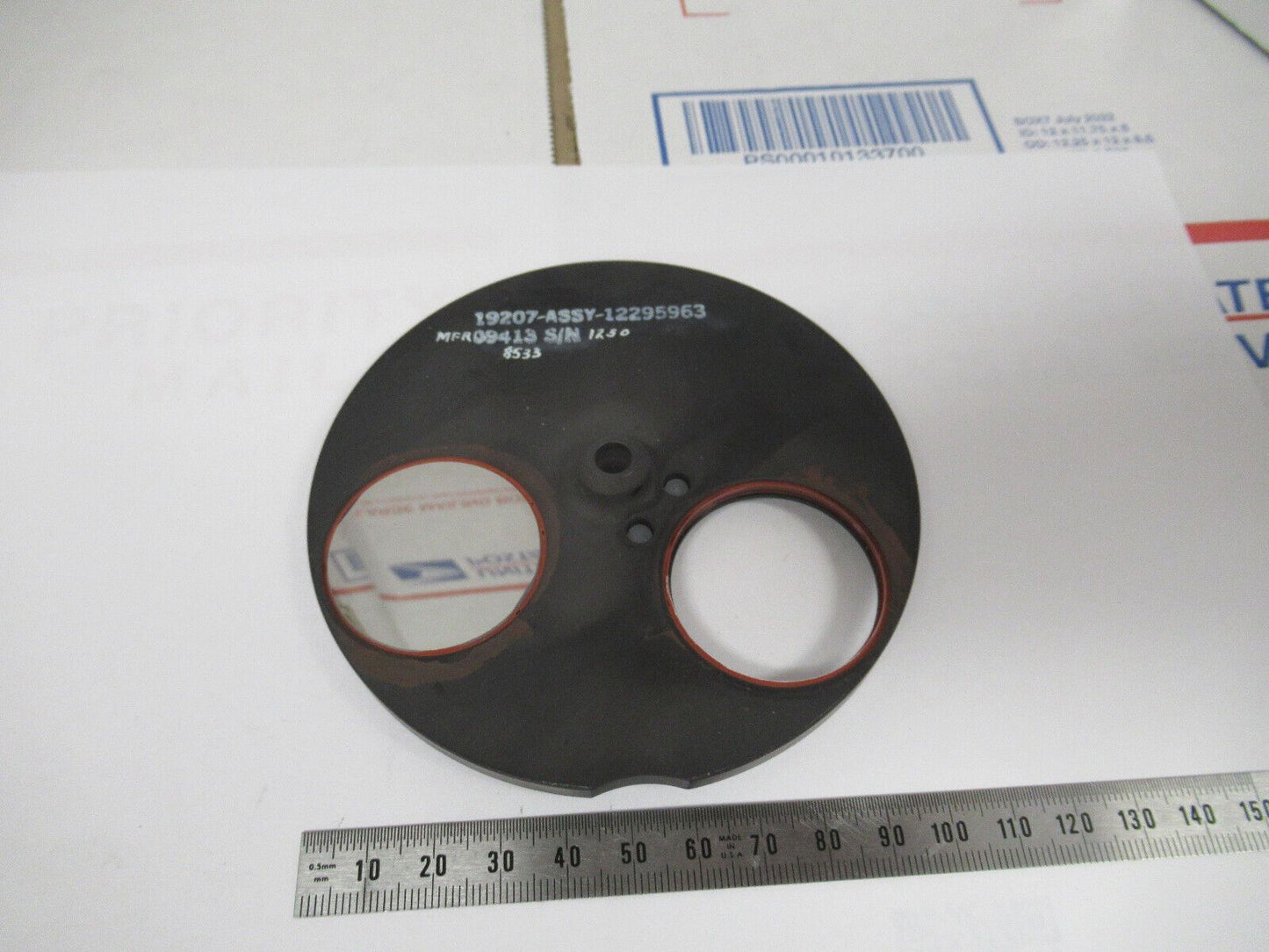 MIL SPEC OPTICAL FILTER ASSEMBLY HEAVY METAL LASER OPTICS AS PICTURED W1-A-14