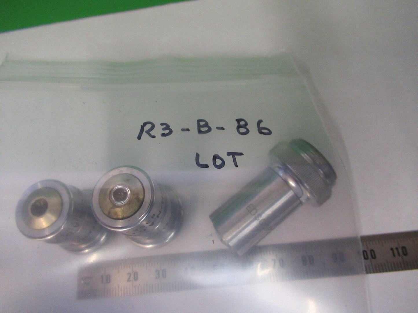 LOT 3 ea OBJECTIVES SPENCER AO, one EDS CORP MICROSCOPE PART AS PICTURED R3-B-86