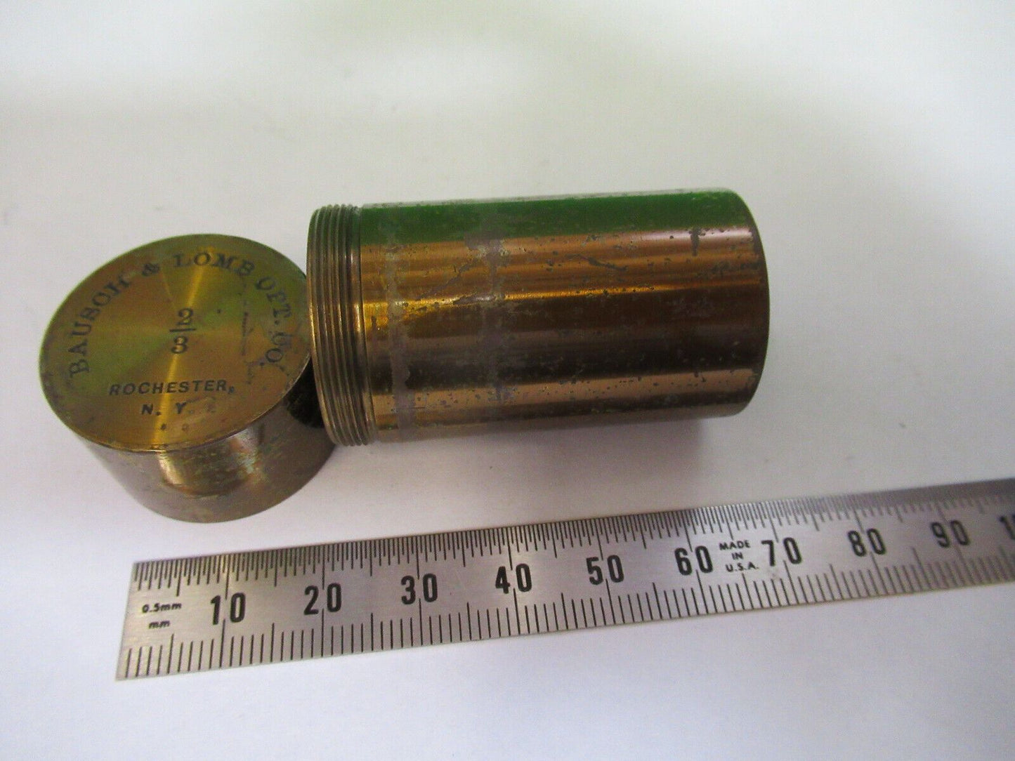 ANTIQUE BRASS BAUSCH 2/3 CANISTER OBJECTIVE MICROSCOPE PART AS PICTURED P2-B-101