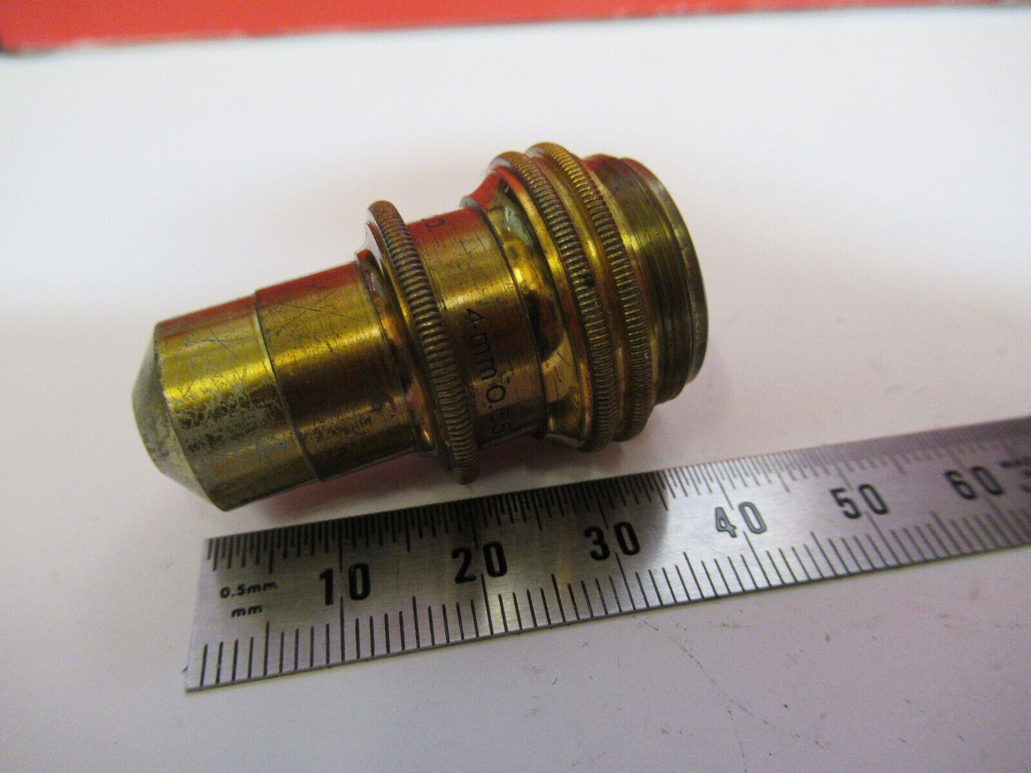 ANTIQUE BRASS BAUSCH LOMB 4mm OBJECTIVE MICROSCOPE PART AS PICTURED Y4-A-74