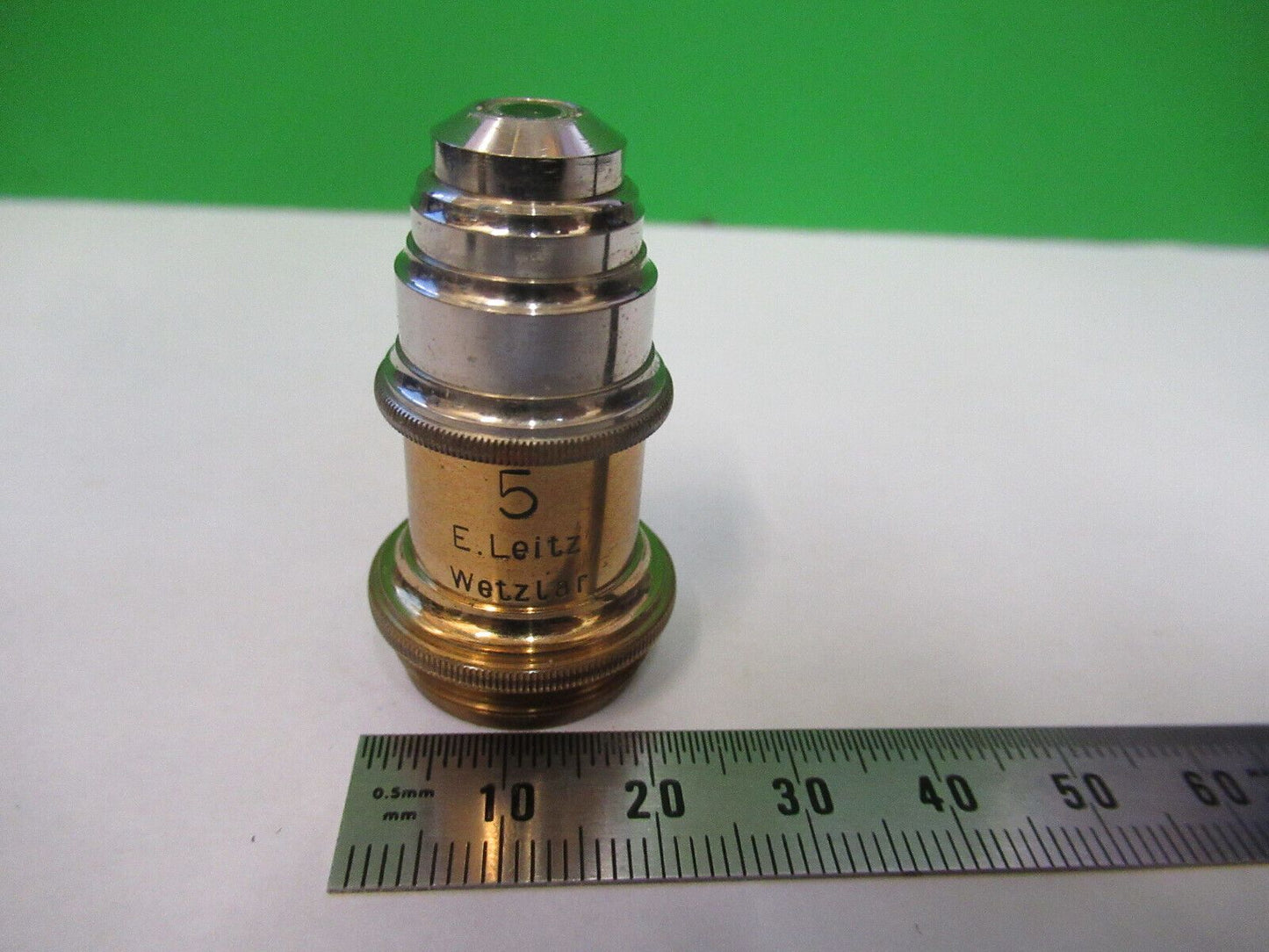 ANTIQUE BRASS E. LEITZ OBJECTIVE LENS "5" MICROSCOPE PART AS PICTURED Z4-B-58