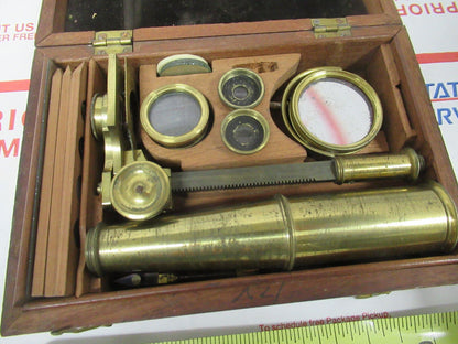 ANTIQUE CARY GOULD circa 1830 BRASS MICROSCOPE + CASE AS PICTURED &W7-B-40