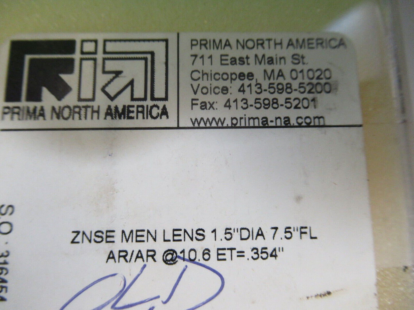 OPTICAL ZINC SELENIDE ZnSe LENS INFRARED LASER PRIMA OPTICS AS PICTURED G2-A-105