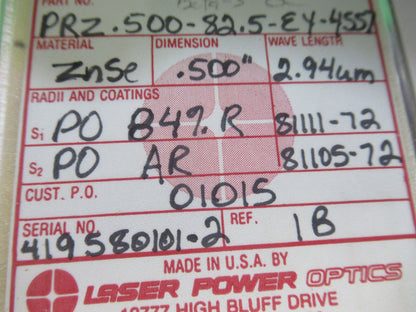 OPTICAL ZINC SELENIDE ZnSe LENS INFRARED LASER POWER OPTICS AS PICTURED &H3-A-88