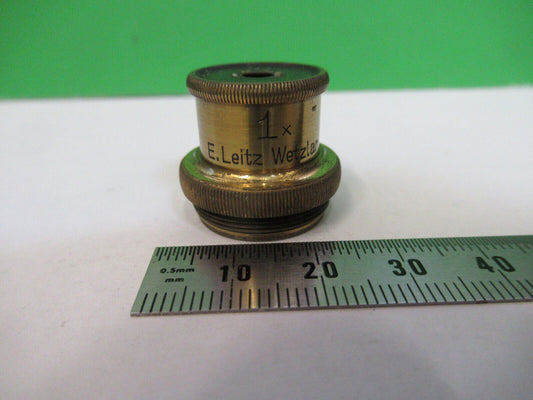 ANTIQUE ERNST LEITZ BRASS OBJECTIVE 1X RARE MICROSCOPE PART AS PICTURED &R6-A-05