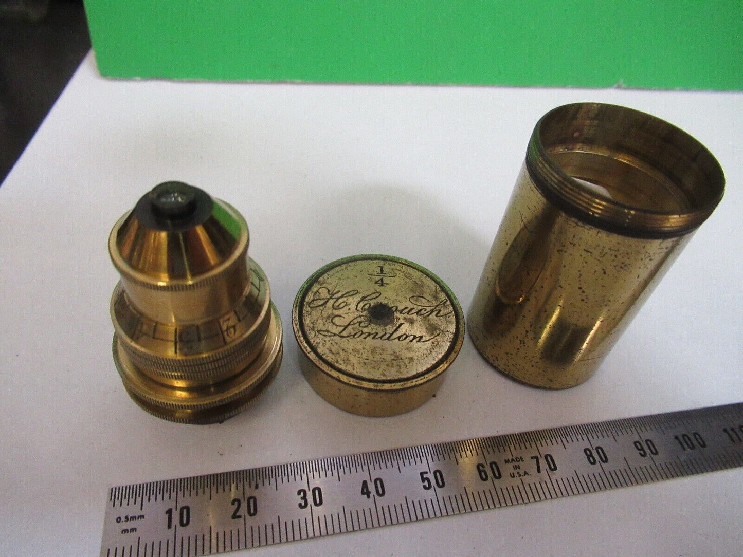 ANTIQUE BRASS OBJECTIVE 1/4in LENS HENRY CROUCH UK MICROSCOPE PART F8-B-28