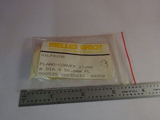 OPTICAL LENS MELLES GRIOT PLANO CONVEX 27 mm FL 50 mm OPTICS AS PICTURED &3-B-06