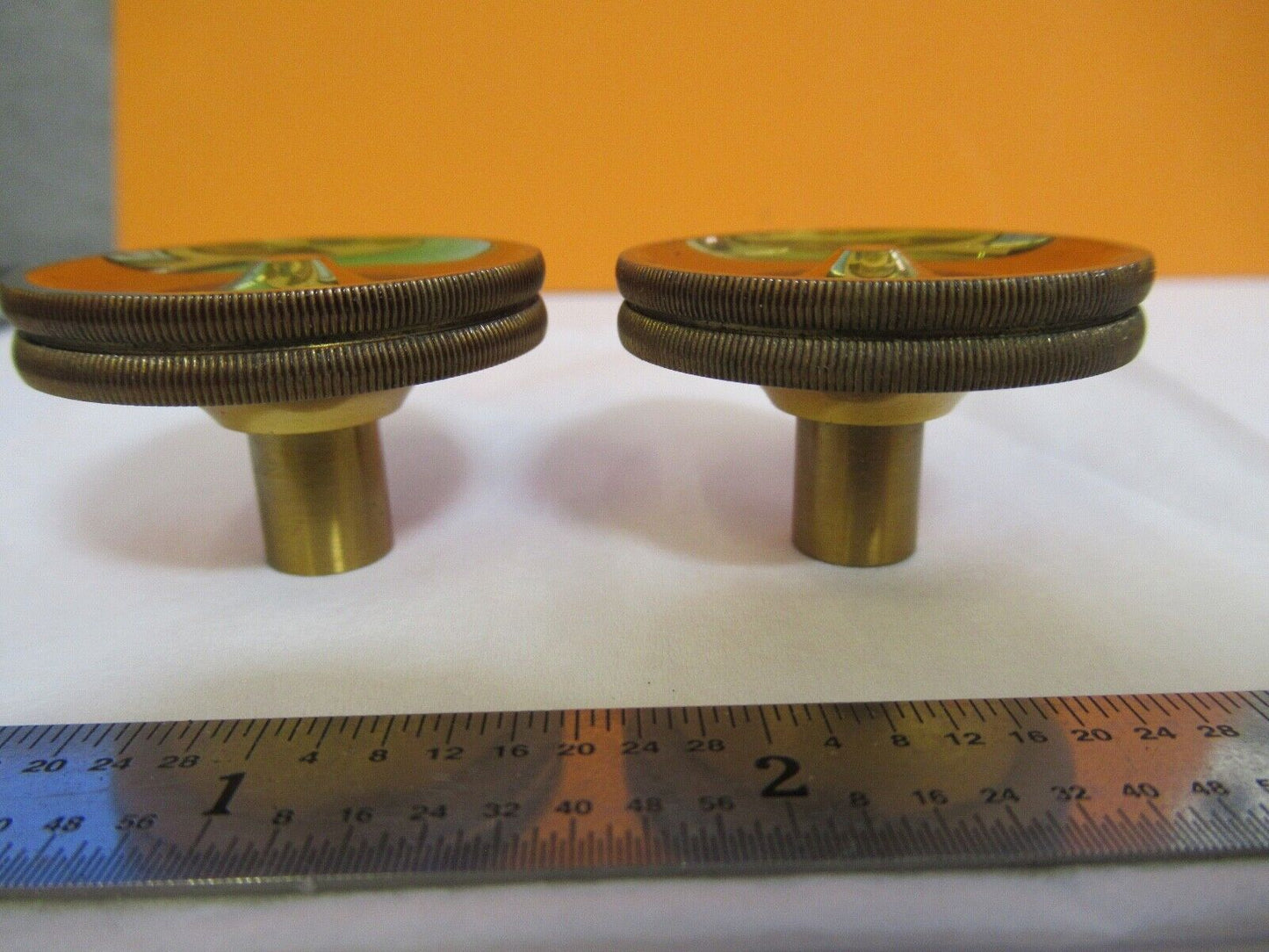 ANTIQUE BRASS SPENCER BUFFALO KNOBS PAIR MICROSCOPE PART PICTURED &FT-1-A-12B