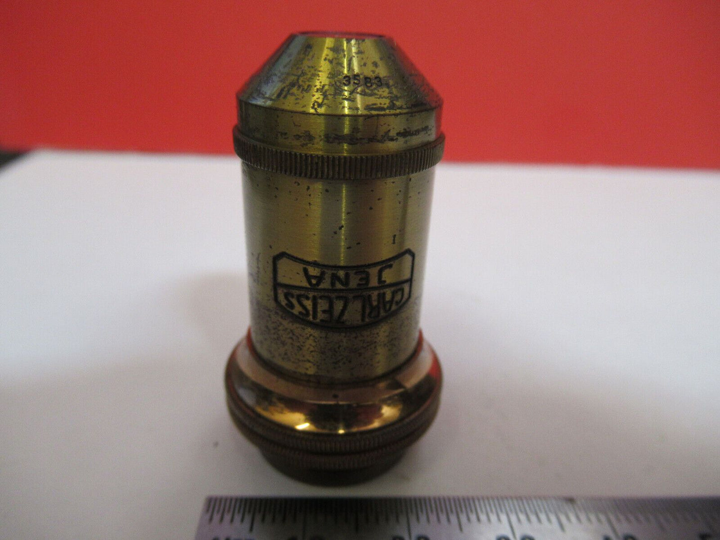 ANTIQUE BRASS CARL ZEISS  JENA 8mm OBJECTIVE MICROSCOPE PART AS PICTURED &Q2-58