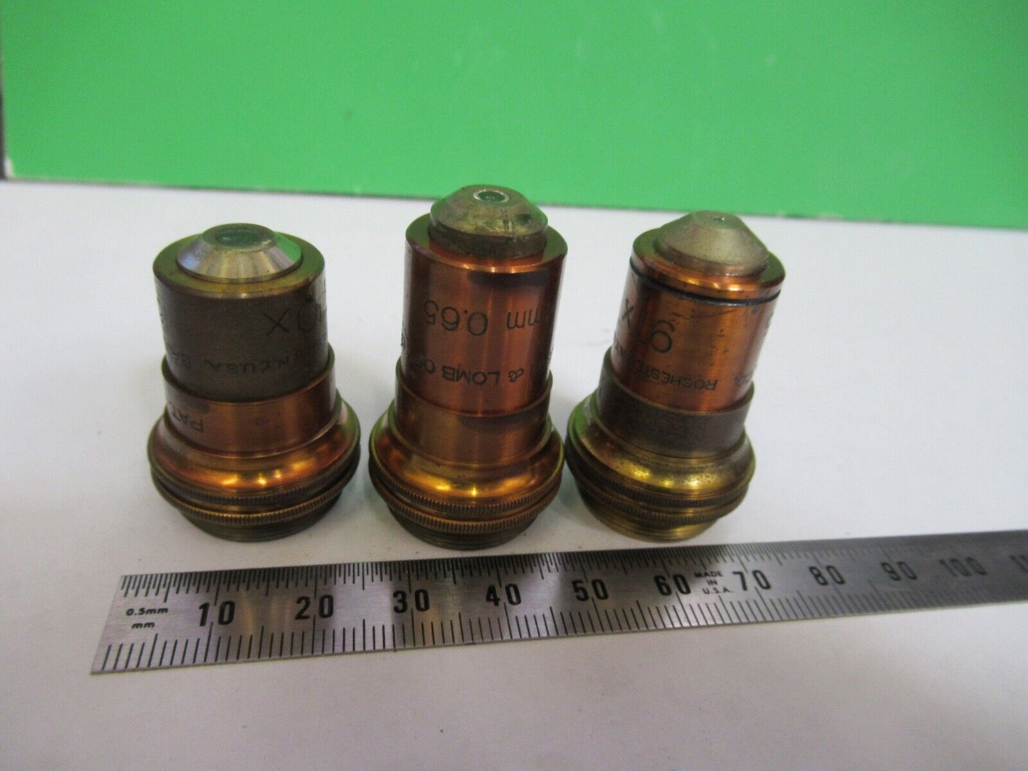 LOT OBJECTIVES BAUSCH LOMB ANTIQUE BRASS MICROSCOPE PART AS PICTURED W1-B-14