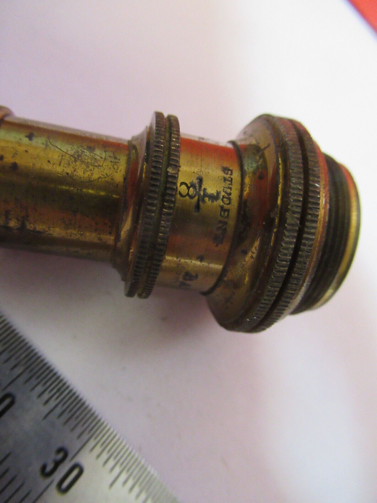 ANTIQUE  BRASS BAUSCH LOMB OBJECTIVE 1/8 MICROSCOPE PART AS PICTURED G4-A-106