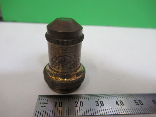 ANTIQUE BRASS LEITZ OBJECTIVE "3" OPTICS MICROSCOPE PART AS PICTURED 12-DT-FD-15