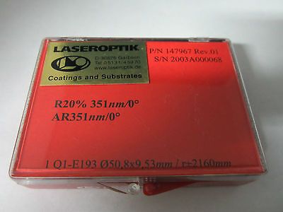 LASEROPTIK GERMANY OPTICAL COATED FILTER R30%HR351nm R-2160nm LASER OPTICS BIN4T