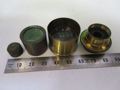 ANTIQUE BRASS HENRY CROUCH UK LOT LENS MOUNTED MICROSCOPE PART AS PIC &G2-A-75