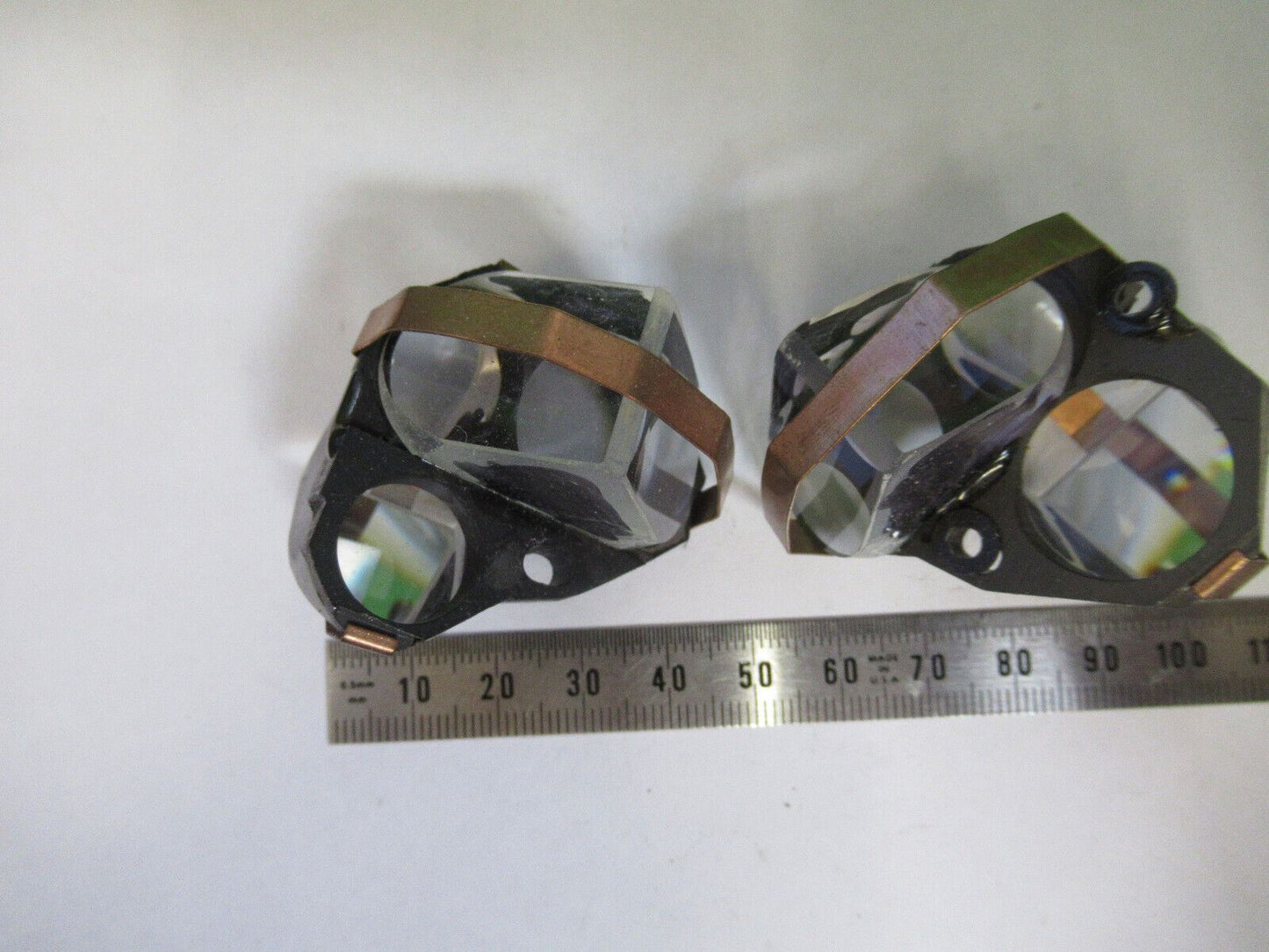 PAIR PRISM ASSEMBLIES STEREO HEAD OPTICS MICROSCOPE PART AS PICTURED &Z6-A-118