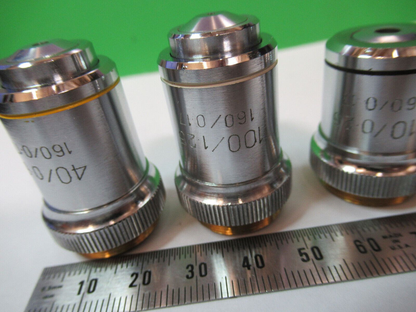 LOT 3 EA GENERIC 10X 40X 100X OBJECTIVE MICROSCOPE PART AS PICTURED &R2-A-17