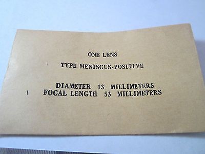 OPTICAL LENS 13mm Diameter Focal Length 53mm LASER OPTICS BIN#1B