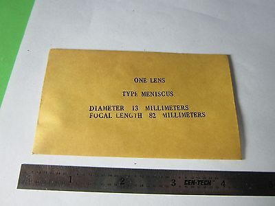 OPTICAL MENISCUS LENS 13 mm DIAMETER FL 82 mm LASER OPTICS BIN#34