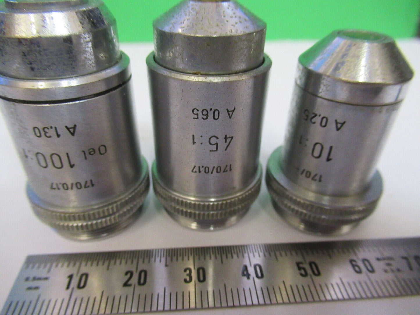 LOT 3 ea OBJECTIVES ERNST LEITZ GERMANY MICROSCOPE PART AS PICTURED &R4-A-50