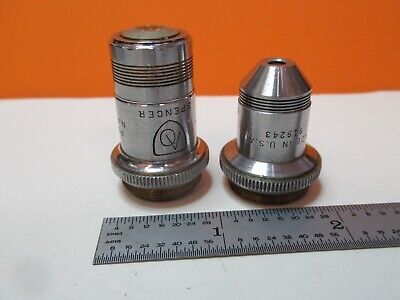 PAIR SPENCER OBJECTIVE LENS 43X 10X OPTICS for MICROSCOPE AS PICTURED &16-C-35